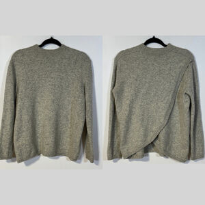 Cos Wool Sweater Women’s Small Beige Gray Overlap Back Crewneck Long Sleeve